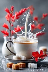 Milk splash in coffee cup
