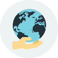 A hand gently holds the Earth, symbolizing global care and responsibility.
