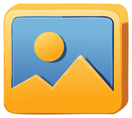 Orange frame landscape with mountains and sun icon button symbol design
