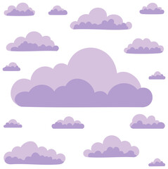 Abstract Pastel Purple Clouds Floating in a Patterned Sky Illustration in a Seamless Design