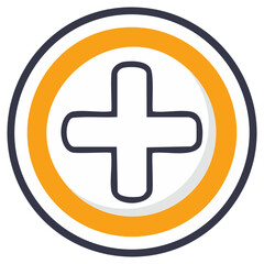 Orange Plus Sign Icon in Circular Outline Button for Medical Add Concepts