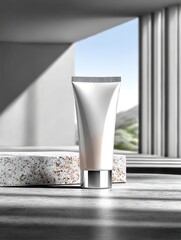 Modern cream tube on a marble surface
