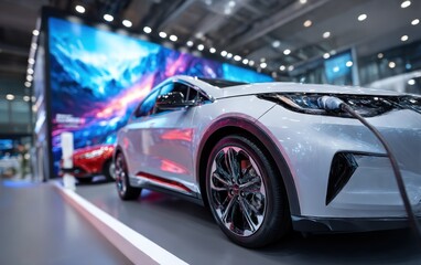 Modern electric car showcased at an exhibition