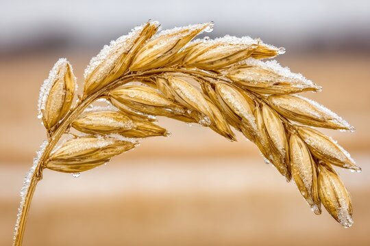 Frozen wheat ear close-up - Powered by Adobe