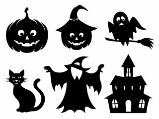 Black Halloween Character and Icon Set