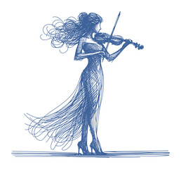 a violinist - line art sketch drawing style (artwork 2)