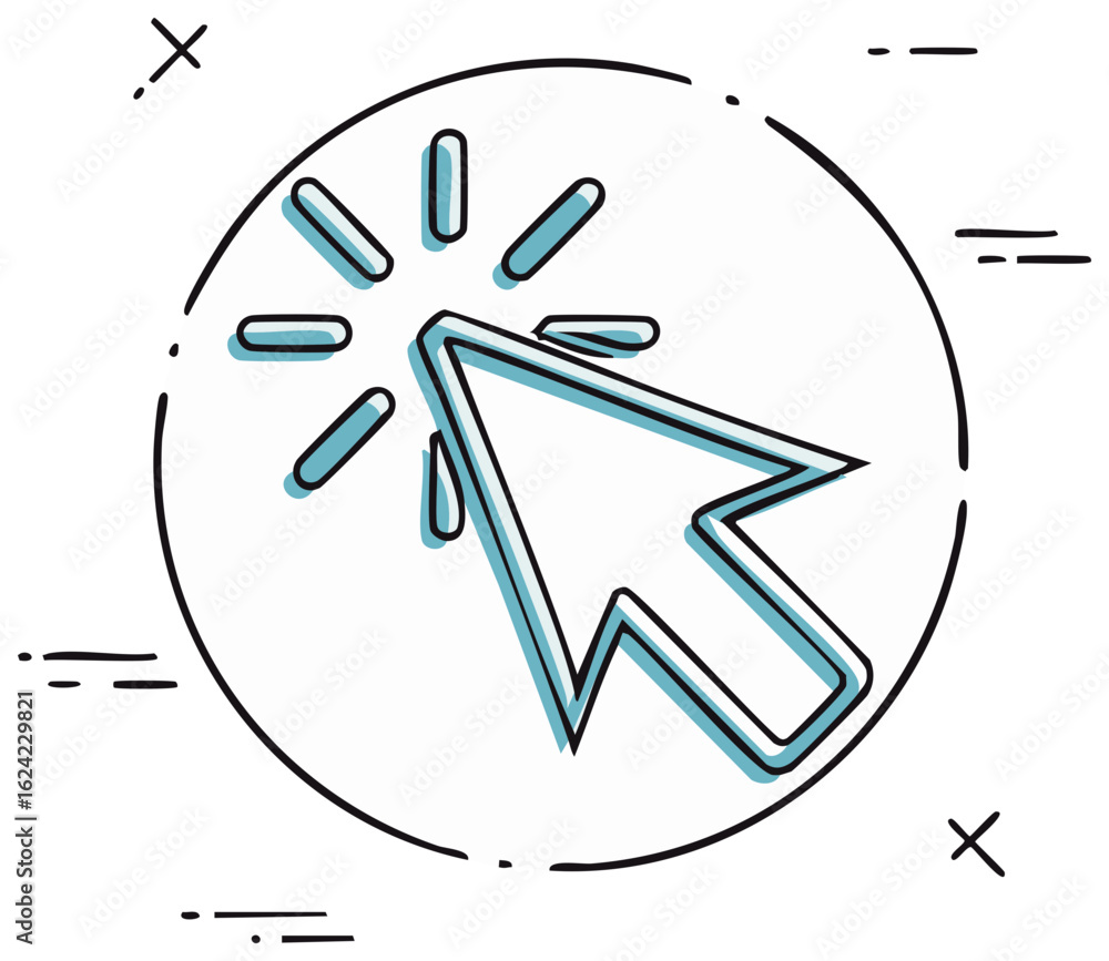 Aufkleber hand drawn mouse pointer clicking icon for website and app user interface
