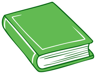 Green book illustration, cartoon style, with white outline and detail on pages