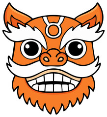 Fototapeta premium Traditional Chinese Lion Dance Mask Cartoon Illustration Festive Celebration Symbol