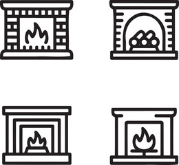 Set of Fireplace Outline vector illustration isolated On Transparent Background