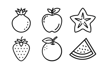 Pomegranate apple starfruit strawberry orange watermelon slice icons
