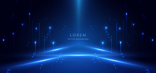 Futuristic glowing blue beam on dark blue background.