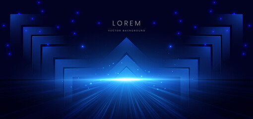 Scene blue light on dark background with arrow effect glowing. Futuristic backdrop design concept.