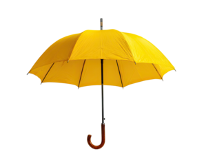 Isolated yellow umbrella against black background