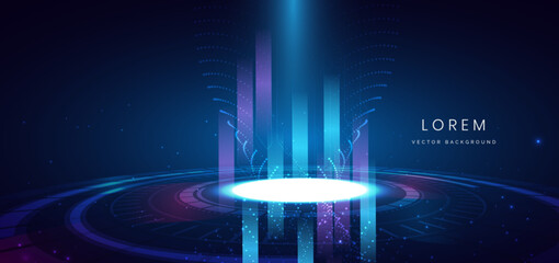 Abstract technology futuristic neon hi-tech communication, innovation design on dark blue background.