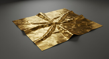 Wrinkled Gold Foil Texture on Dark Background with Folds and Shadows