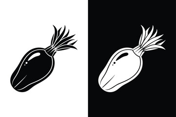 Daikon Radish Vector. Bold Silhouette Icon for Healthy Food Design