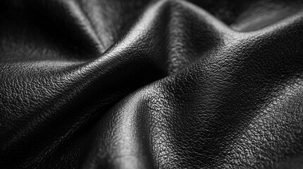 Close-Up of Wrinkled Black Leather Texture