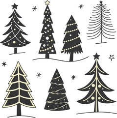 Obraz premium Set of 6 Christmas tree illustrations vector