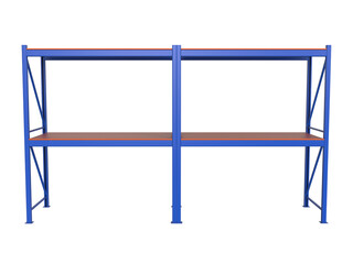 Warehouse shelving unit or factory shelving units. Heavy duty industrial shelving isolated.