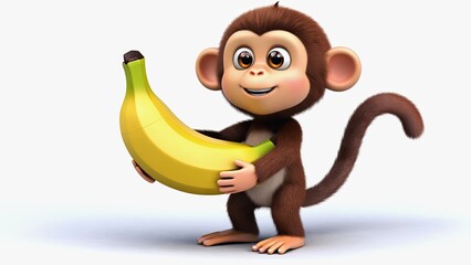 Cute monkey holding a banana and smiling