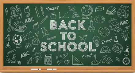 Chalkboard with Back to School drawings and text education
