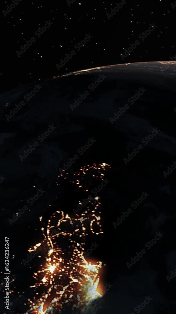 Poster planet earth 3d orbital animation with realistic geography surface and clouds atmosphere . spinning 