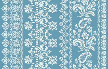 floral pattern vintage ethnic modern embroidery texture boho design vector illustration hand drawn pink flower motif branches leaves wallpaper seamless background border.