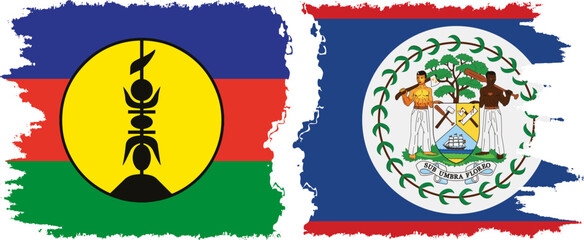 Belize and New Caledonia grunge flags connection, vector