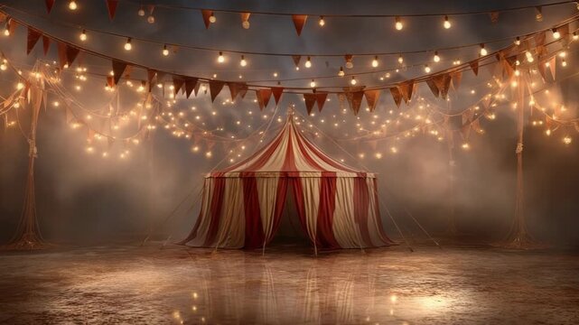 Enchanting Circus Tent with Carnival Lights Background for Festive Events and Shows