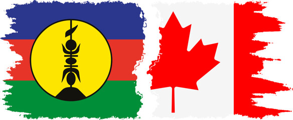 Canada and New Caledonia grunge flags connection, vector