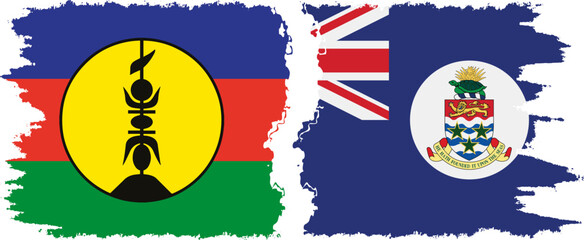 Cayman Islands and New Caledonia grunge flags connection, vector