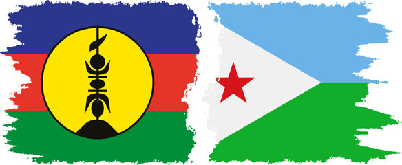 Djibouti and New Caledonia grunge flags connection, vector