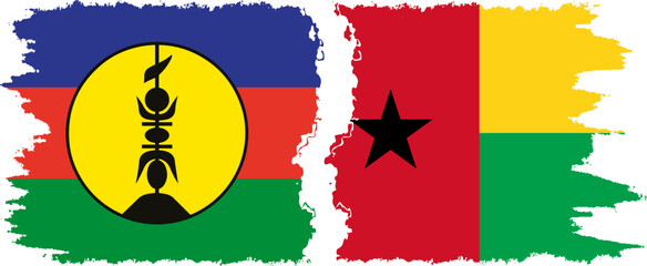 Guinea Bissau and New Caledonia grunge flags connection, vector