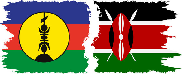 Kenya and New Caledonia grunge flags connection, vector