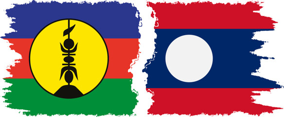 Laos and New Caledonia grunge flags connection, vector