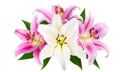 Bouquet of pink and white lilies