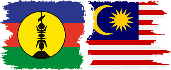 Malaysia and New Caledonia grunge flags connection, vector