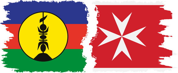 Malta and New Caledonia grunge flags connection, vector