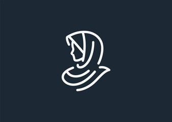 Line style logo of a Muslim woman in hijab, symbolizing modesty, dignity, and cultural identity.