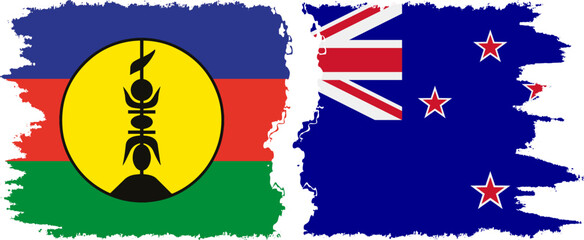 New Zealand and New Caledonia grunge flags connection, vector