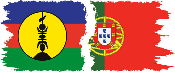 Portugal and New Caledonia grunge flags connection, vector
