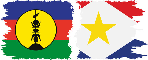 Saba and New Caledonia grunge flags connection, vector