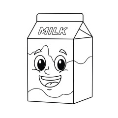 Cartoon milk carton with a smiling face and the word 