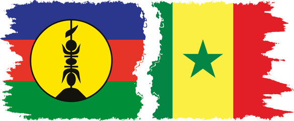Senegal and New Caledonia grunge flags connection, vector