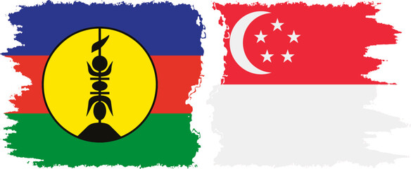 Singapore and New Caledonia grunge flags connection, vector