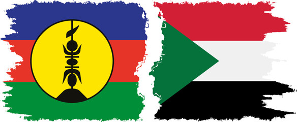 Sudan and New Caledonia grunge flags connection, vector