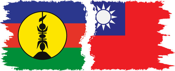 Taiwan and New Caledonia grunge flags connection, vector