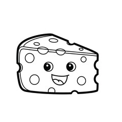 Outlined cartoon cheese slice with a happy face, ready for coloring.