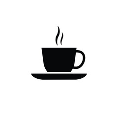 Tea, coffee cup icon in black and white. Minimalist icon silhouette on white background, ideal for cafe, drink labels, or packaging design, restaurant menu